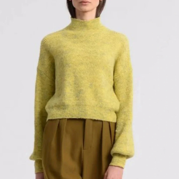 Molly Bracken, New, Lime Yellow Mock Puff Sleeve Marbled Sweater, Size Large - Picture 1 of 14